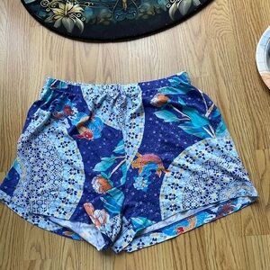 Johnny Was Blue Floral & Koi Print Pajama Lounge Shorts XS